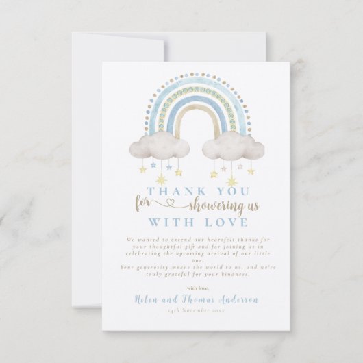 Boho Blue Rainbow-Baby shower Bedankkaart (Voorkant)