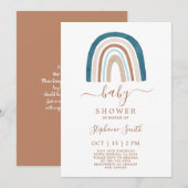 Boho Blue Rainbow Baby shower Boy Invitation Kaart (Voorkant / Achterkant)