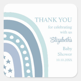 Boho Blue Rainbow Baby shower dank u Vierkante Sticker