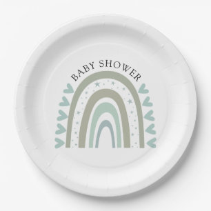 Boho Blue Rainbow Baby Shower Papieren Bordje