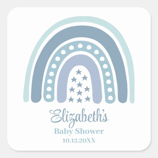 Boho Blue Rainbow-Baby shower Vierkante Sticker (Voorkant)