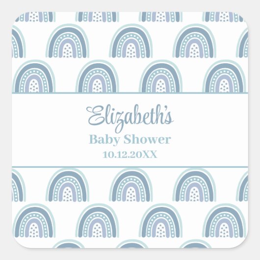 Boho Blue Rainbow-Baby shower Vierkante Sticker (Voorkant)