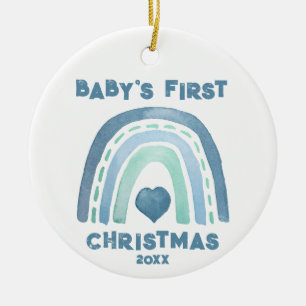 Boho Blue Rainbow Kerstversiering Keramisch Ornament