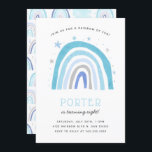 Boho Blue Rainbow Kids Birthday Party Kaart<br><div class="desc">Een sjabloon met een handgetekende regenboog in blauwe kleuren met sterren rond het thema verjaardagsfeestdag. Bovenaan staat de tekst: "Doe mee voor een regenboog van plezier!" Ideaal voor een magisch feestje van een jongen.</div>