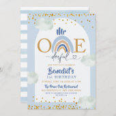Boho Blue Rainbow Mr Onederful Boy's Birthday Kaart (Voorkant / Achterkant)