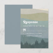 Boho Blue Retro Mountains & Trees Vertical Wedding RSVP Kaartje (Voorkant / Achterkant)
