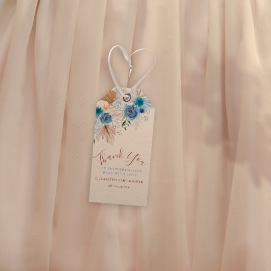 Boho Blue Roos teddybeer met ballon Cadeaulabel