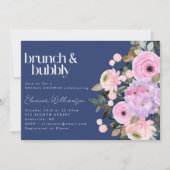 Boho Blue Roze Paarse Bloemen Brunch Bubble Shower Kaart (Voorkant)