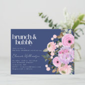 Boho Blue Roze Paarse Bloemen Brunch Bubble Shower Kaart (Staand voorkant)