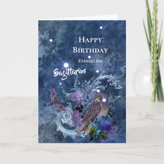 Boho Blue Sagittarius Constellation Birthday Kaart (Voorkant)