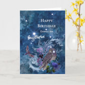Boho Blue Sagittarius Constellation Birthday Kaart (Gele Bloem)