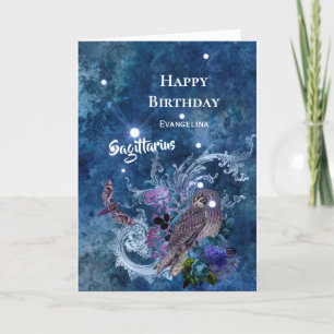 Boho Blue Sagittarius Constellation Birthday Kaart