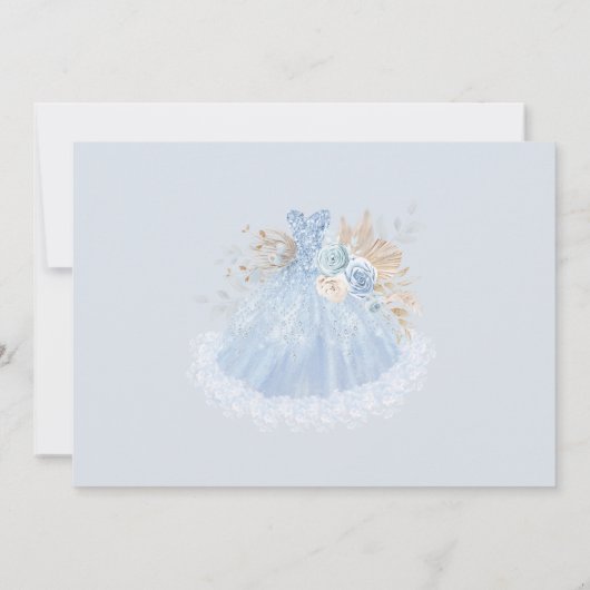 Boho Blue Silver Floral Quinceanera Bewaar de datu Aankondiging (Achterkant)
