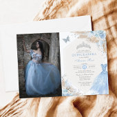 Boho Blue Silver Quinceañera 15th Birthday Foto Kaart