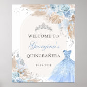 Boho Blue Silver Quinceañera 15th Birthday Welkom Poster (Voorkant)