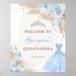 Boho Blue Silver Quinceañera 15th Birthday Welkom Poster