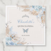 Boho Blue Silver Quinceanera Miss Quince 15 Bedankjes Labels (Achterkant)