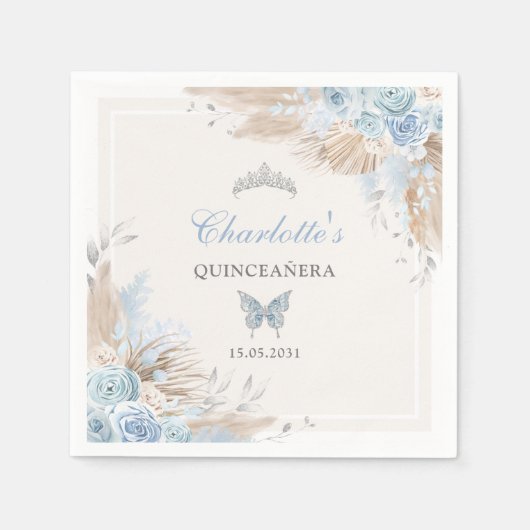 Boho Blue Silver Quinceanera Miss Quince 15 Servet (Voorkant)