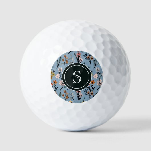 Boho Blue Soft Waterverf Bloemen monogram Golfballen (Voorkant)