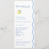 Boho Blue Squiggle Border Lemon Wedding Programma Programmakaart (Voorkant)