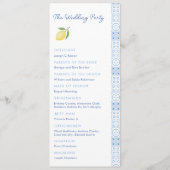 Boho Blue Squiggle Border Lemon Wedding Programma Programmakaart (Achterkant)
