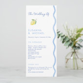 Boho Blue Squiggle Border Lemon Wedding Programma Programmakaart (Staand voorkant)