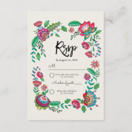 Boho Blue Stripe Folk Flowers | Rsvp Reply Wedding