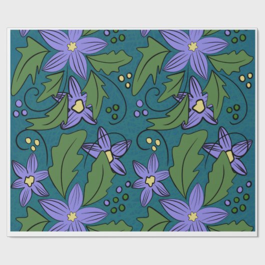 Boho Blue & Teal Floral Botanical Wrapping Paper Cadeaupapier (Vlak)