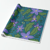 Boho Blue & Teal Floral Botanical Wrapping Paper Cadeaupapier (Uitgerold)
