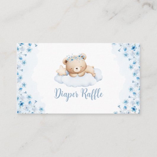 Boho Blue Teddy Bear Baby shower Luier Raffle Informatiekaartje (Achterkant)