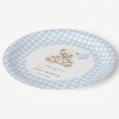 Boho Blue Teddy Bear Balloon Baby Boy Shower Papieren Bordje (Gekanteld)