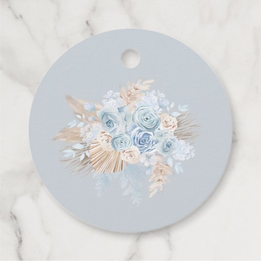 Boho Blue Teddy Beer Ballon Champagne Bedankjes Labels (Achterkant)