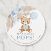 Boho Blue Teddy Beer Ballon Champagne Bedankjes Labels (Voorkant)