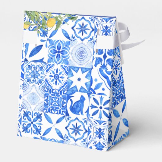 Boho Blue tegel en Lemon Arch bruiloft Dank u Bedankdoosjes (Achterkant)