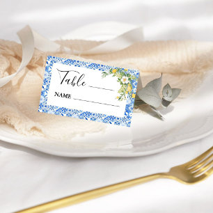 Boho Blue tegel en Lemon bruiloft boog Plaatskaartje