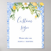 Boho Blue tegel en Lemon bruiloft boog tafel teken Poster (Voorkant)