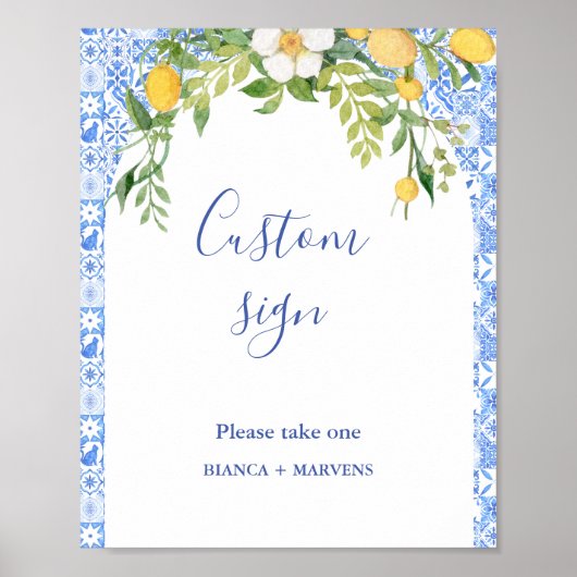 Boho Blue tegel en Lemon bruiloft boog tafel teken Poster (Voorkant)