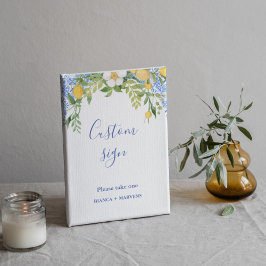 Boho Blue tegel en Lemon bruiloft boog tafel teken Poster