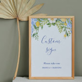 Boho Blue tegel en Lemon bruiloft boog tafel teken Poster