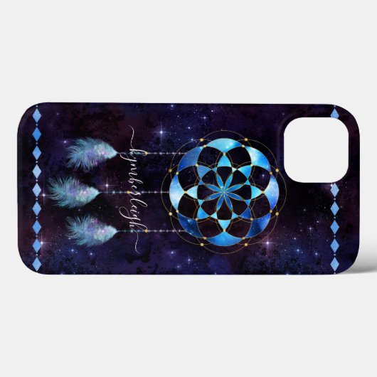 Boho Blue Tribal Celestial Mandala Drocatcher Case-Mate iPhone Case (Achterkant (horizontaal))