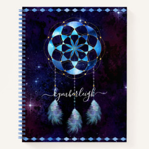 Boho Blue Tribal Celestial Mandala Drocatcher Notitieboek