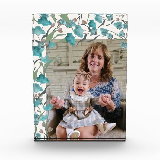 Boho Blue Turquoise Waterverf Wildflower Grandma Fotoblokken (Voorkant)