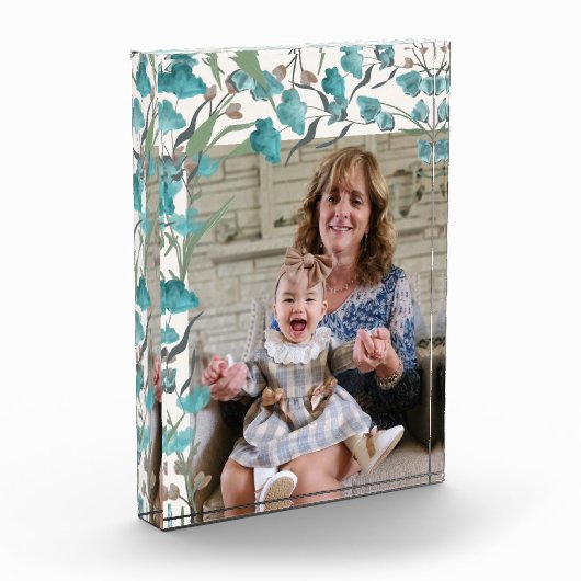 Boho Blue Turquoise Waterverf Wildflower Grandma Fotoblokken (Links)