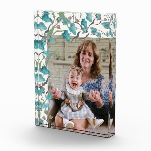 Boho Blue Turquoise Waterverf Wildflower Grandma Fotoblokken (Rechts)