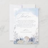 Boho Blue Watercolor Shells Beach Wedding Photo Bedankkaart (Voorkant)
