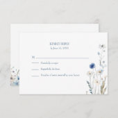 Boho Blue Watercolor Wildflowers Wedding RSVP Card (Voorkant / Achterkant)