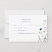 Boho Blue Watercolor Wildflowers Wedding RSVP Card (Voorkant)