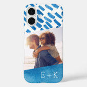 Boho Blue Waterverf Abstract | Monogrammfoonfoto Case-Mate iPhone Case (Achterkant)