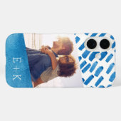 Boho Blue Waterverf Abstract | Monogrammfoonfoto Case-Mate iPhone Case (Achterkant (horizontaal))