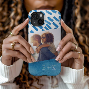 Boho Blue Waterverf Abstract   Monogrammfoonfoto iPhone 15 Case